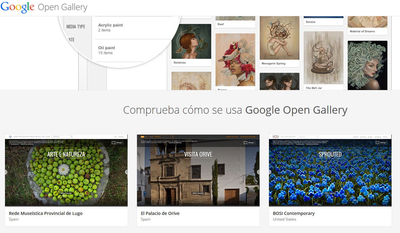 Galería de Orive seleccionada en la página principal del proyecto Google Open Gallery